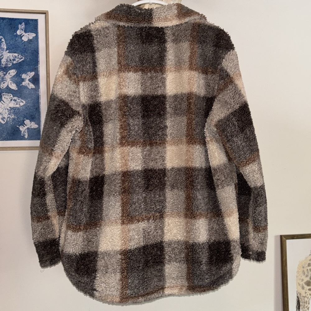 Hollister Teddy Plaid Faux Sherpa Lined Pea Coat, Size L - Picture 3 of 16